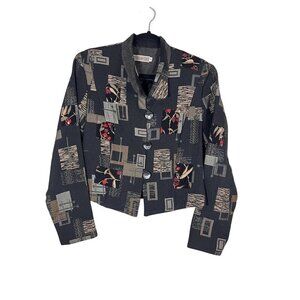 Vintage Floral Jacket S Black Patchwork Retro Edgy Urban Preppy Boho Classic 80s